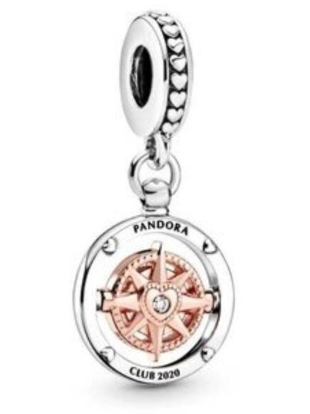 Pandora Silver and Rose Gold Compass Dangle Charm